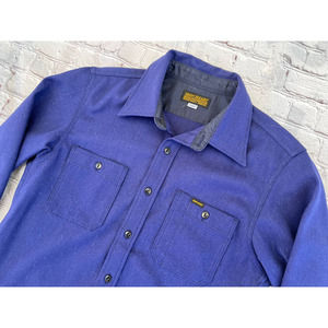 Mens IRON HEART Blue Wool Serge Motorcycle Work Shirt Large IHSH-298